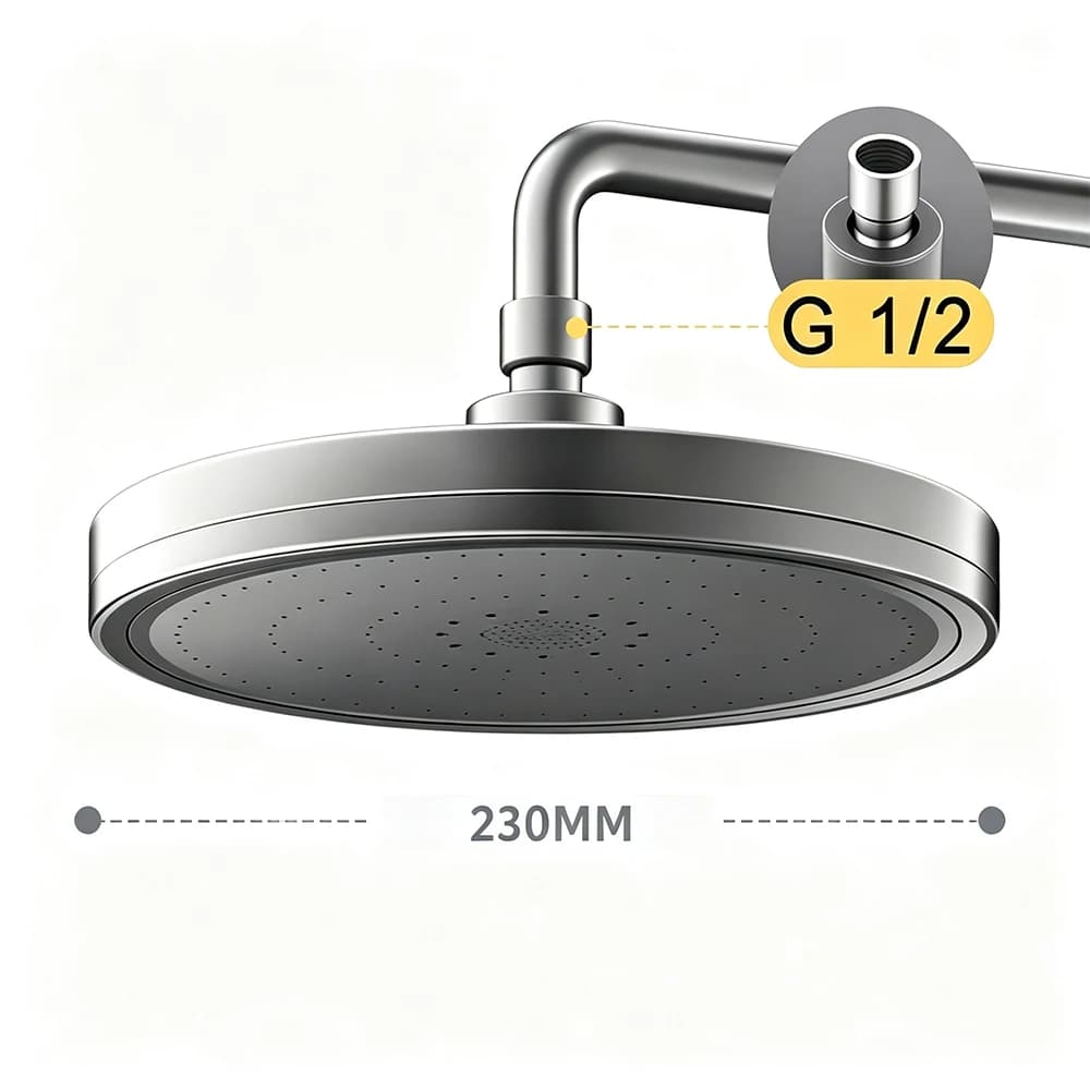 Pommeau de douche pluie surdimensionné à haute pression avec 6 modes de jet, large couverture intégrale du corps pour salle de bain à domicile