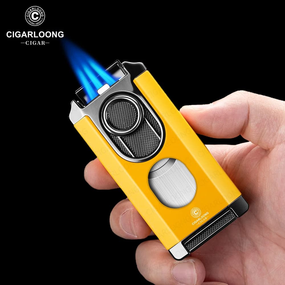 Allume-cigare Portable pratique multifonctionnel 3 en 1, trois feux droits, lisse, porte-ciseaux en V, emballage de boîte-cadeau CB-24FT2