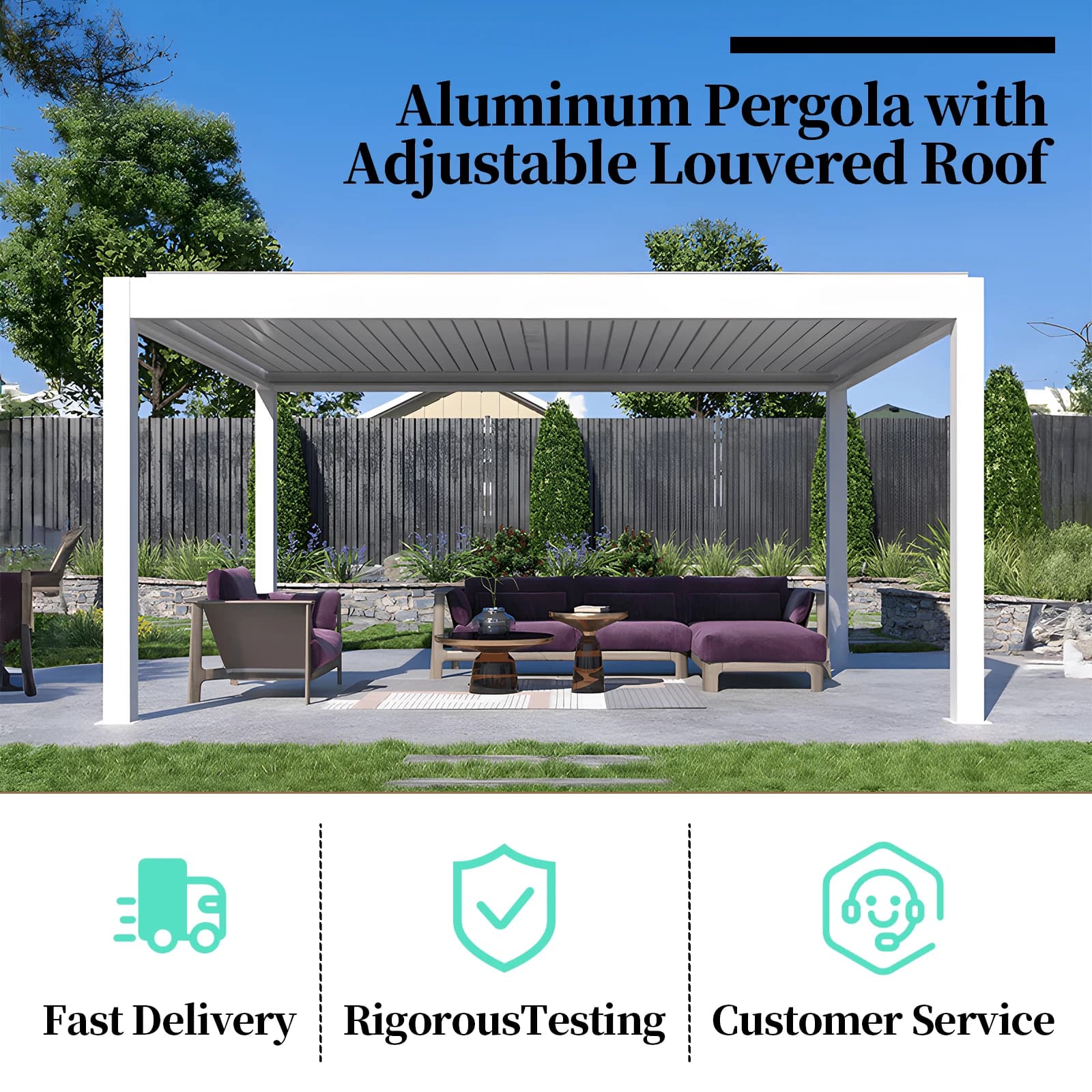 Pergola en aluminium, toit à persienne réglable bioclimatique