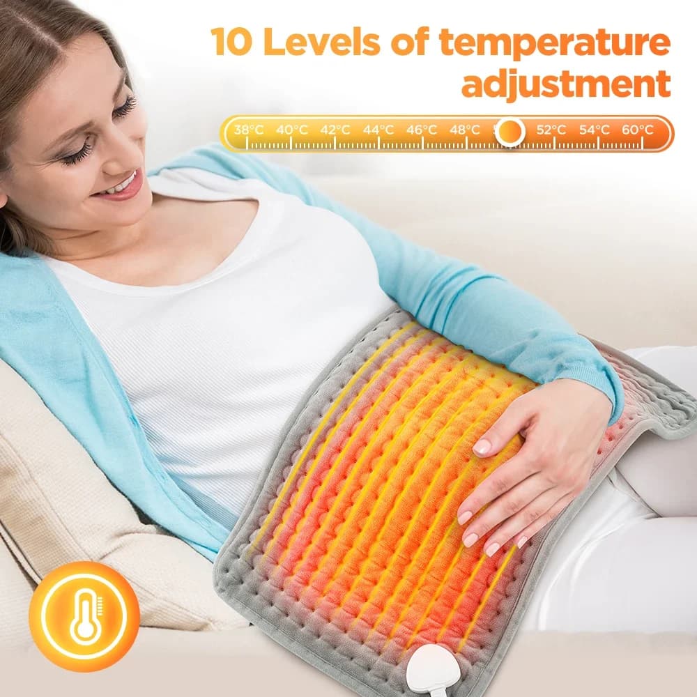 Coussin chauffant électrique 30x60cm, couverture chauffante multifonctionnelle, 9 et 10 niveaux de température, chauffe-dos pour le corps, pour le bureau et la maison