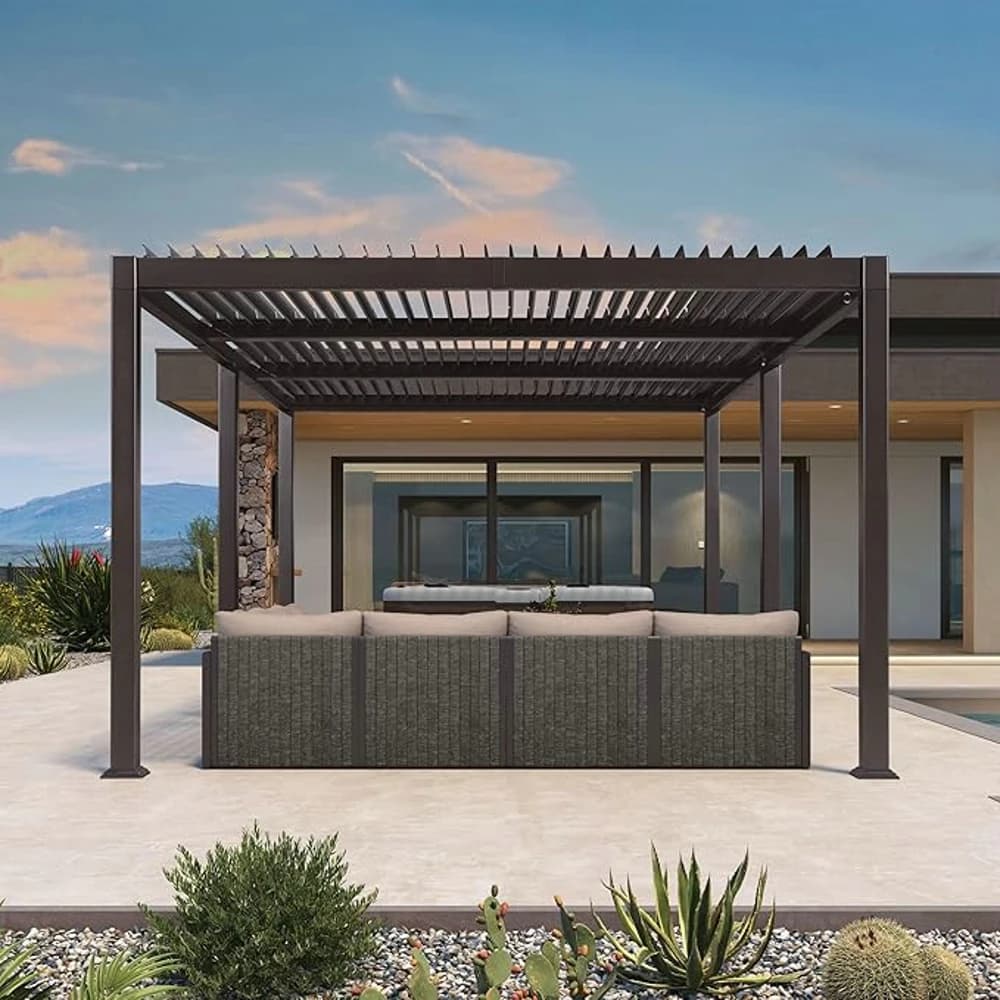 Gazebo Grand Patio 4 X 4 Pergola étanche à la pluie Structure en aluminium de luxe avec éclairage et système de drainage intégrés