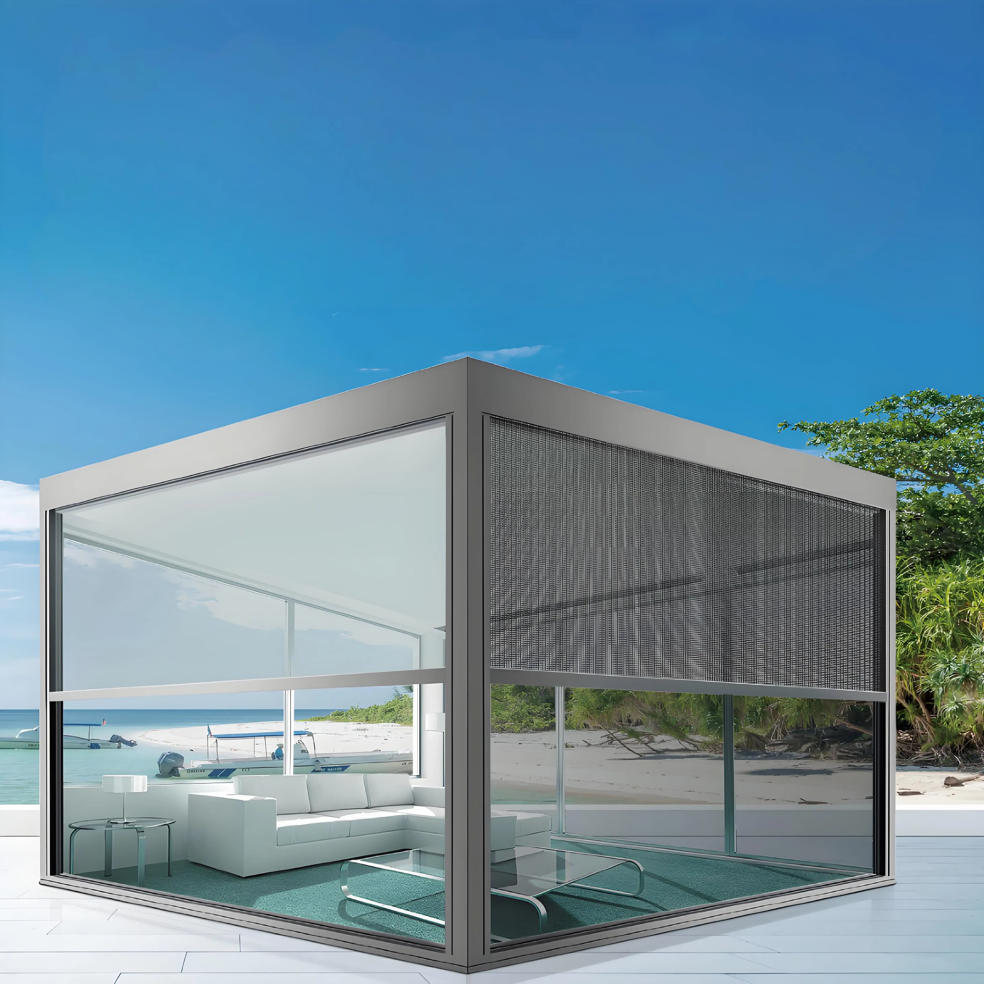 Pergola bioclimatique autoportante en aluminium de qualité supérieure avec toit à lames orientables et portes coulissantes en verre pour les loisirs en plein air