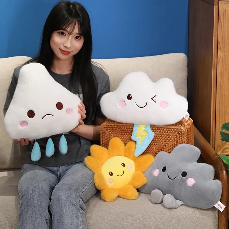 Jouets en peluche série météo de dessin animé, mignon soleil, nuage de foudre, pendentif de pluie, poupée drôle, prévisions météorologiques, accessoires de jeu, décoration de maison