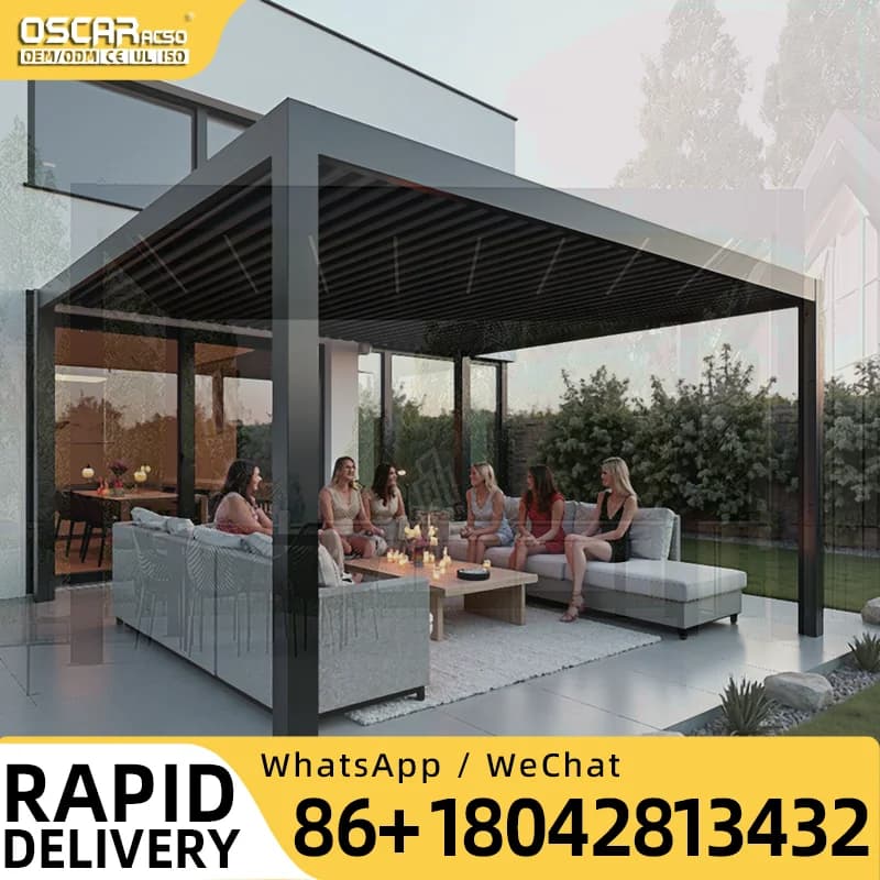 Pergola extérieure en aluminium imperméable à l'eau avec lames orientables pour jardin