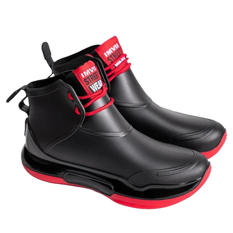 Bottes de pluie imperméables et antidérapantes pour femmes, chaussures de pluie portables pour l'extérieur, Tube court à la mode, matériau PVC, talons bas, Zapatos