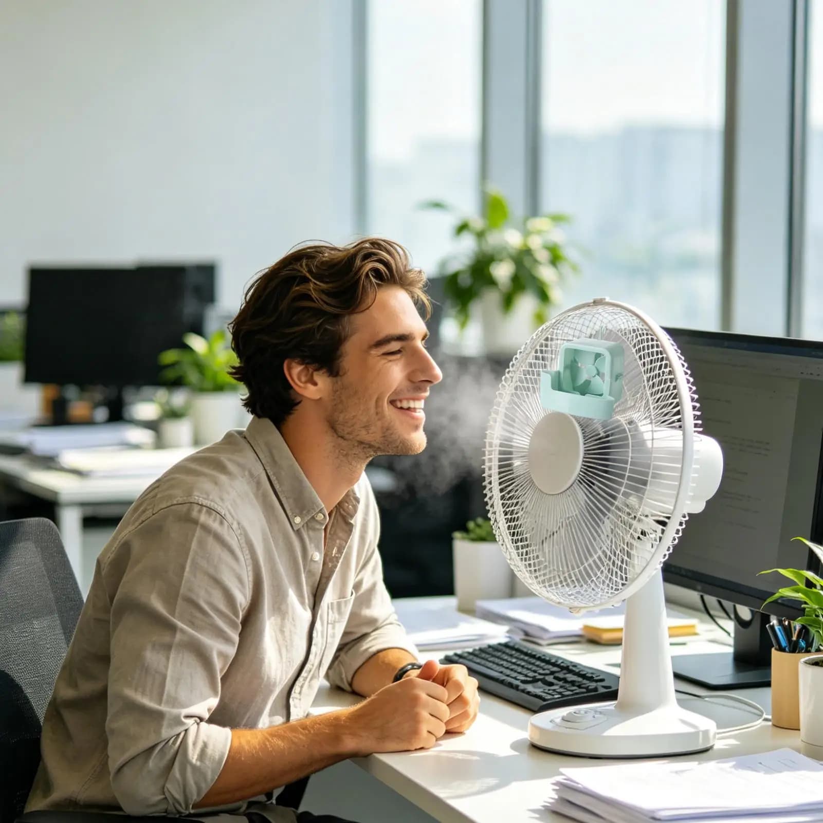 Ventilateur humidificateur rafraîchisseur d'air sur pied avec mini-réservoir d'eau, dispositif de refroidissement par glace suspendable pour soulager la chaleur estivale, pour sol et bureau