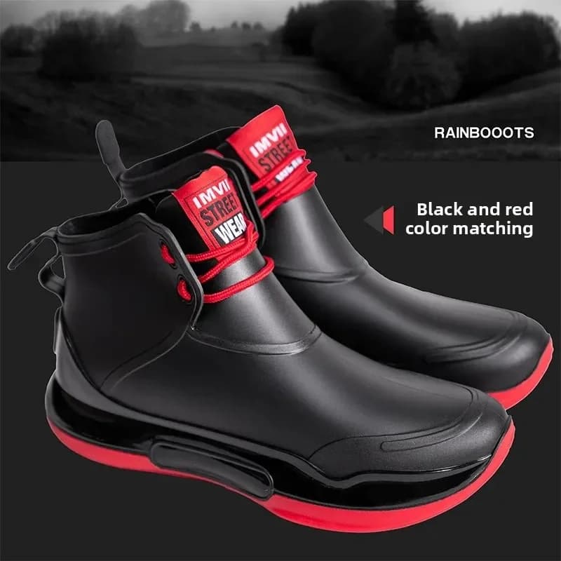 Bottes de pluie imperméables et antidérapantes pour femmes, chaussures de pluie portables pour l'extérieur, Tube court à la mode, matériau PVC, talons bas, Zapatos