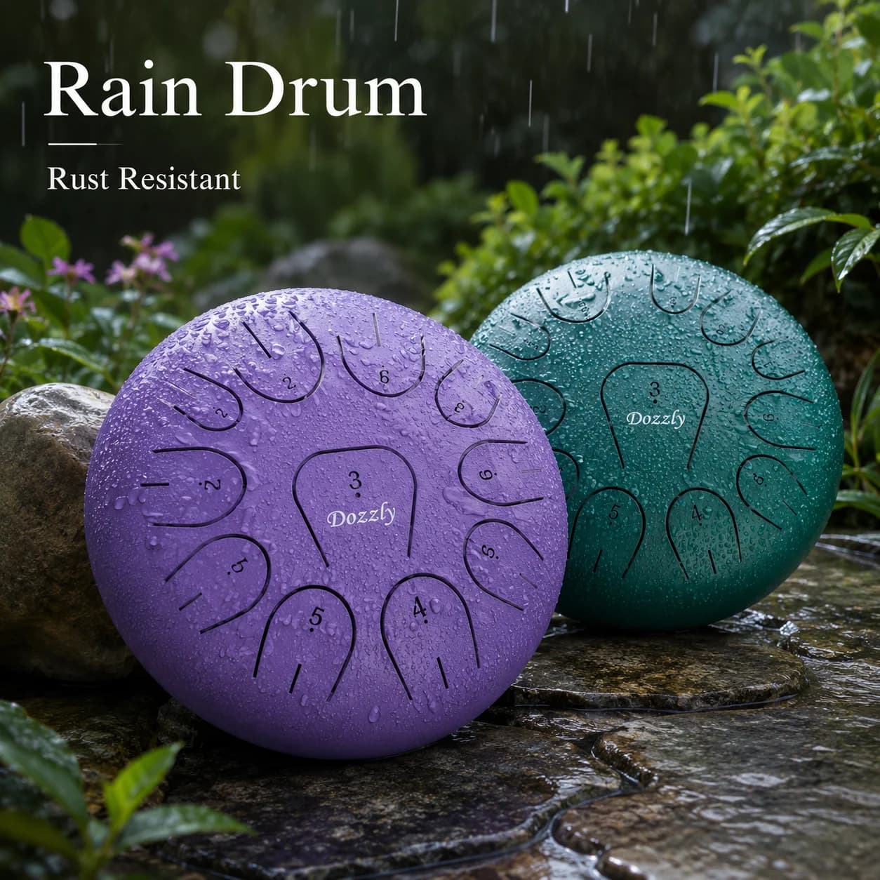 Tambour de pluie pour jardin extérieur, tambour à langue en acier de 8 pouces, 15 notes, instrument de percussion pour yoga et camping