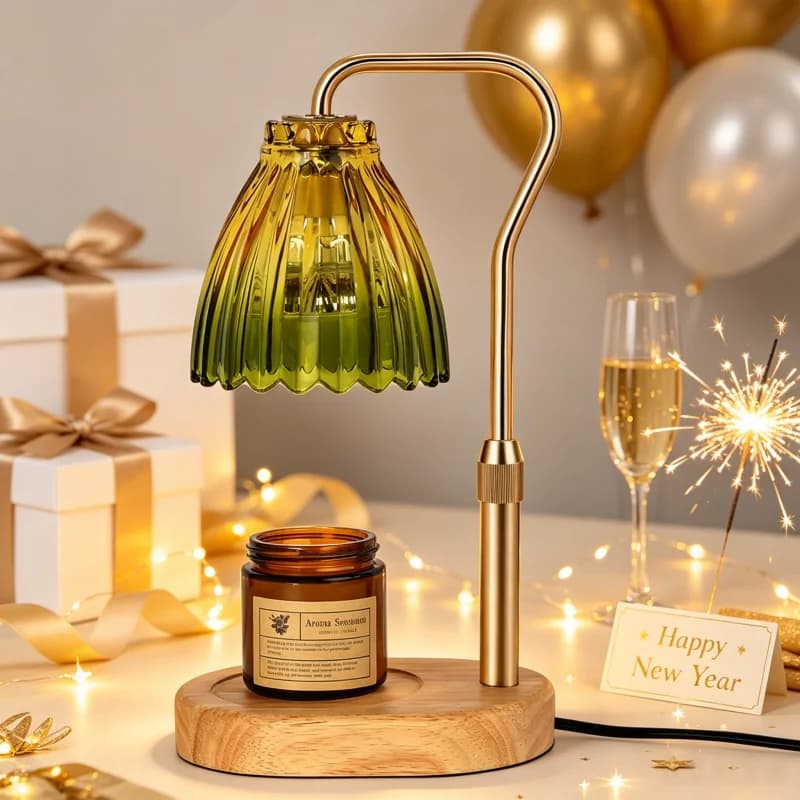 Lampe chauffe-bougie avec minuterie et variateur d'intensité, base en bois rétro, abat-jour en verre, lumière chauffante pour bougie, ambiance chaleureuse, décoration pour la maison et les fêtes