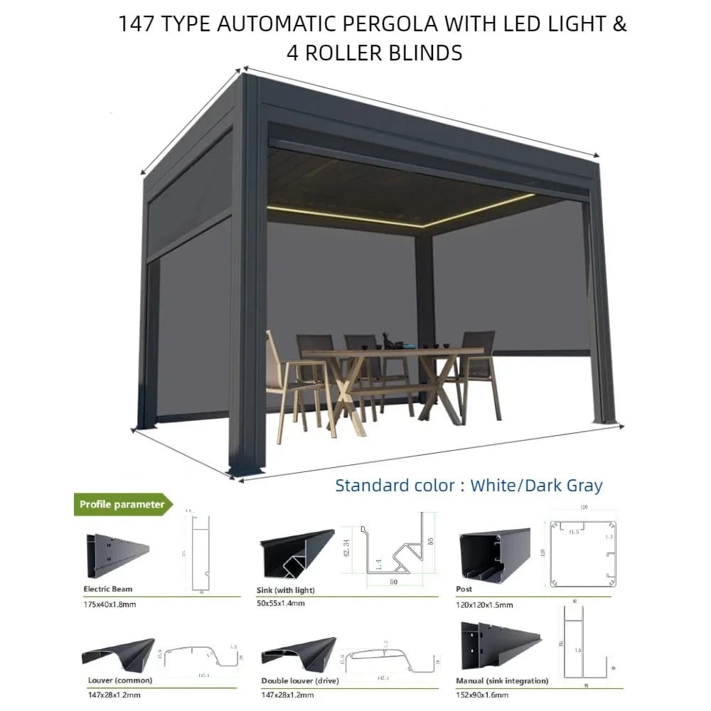 Pergola bioclimatique en aluminium 3x3m/10x10 pieds