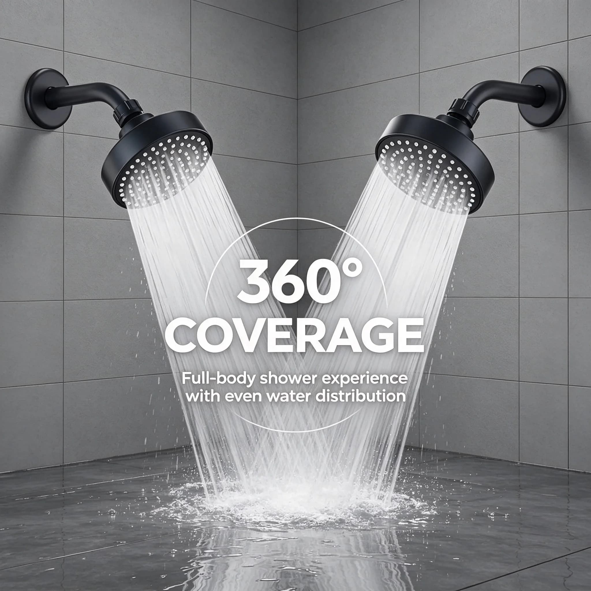 Pommeau de douche mural rond à jet de pluie avec buse à haut débit, anti-calcaire, facile à nettoyer - Kit de douche complet pour salle de bain