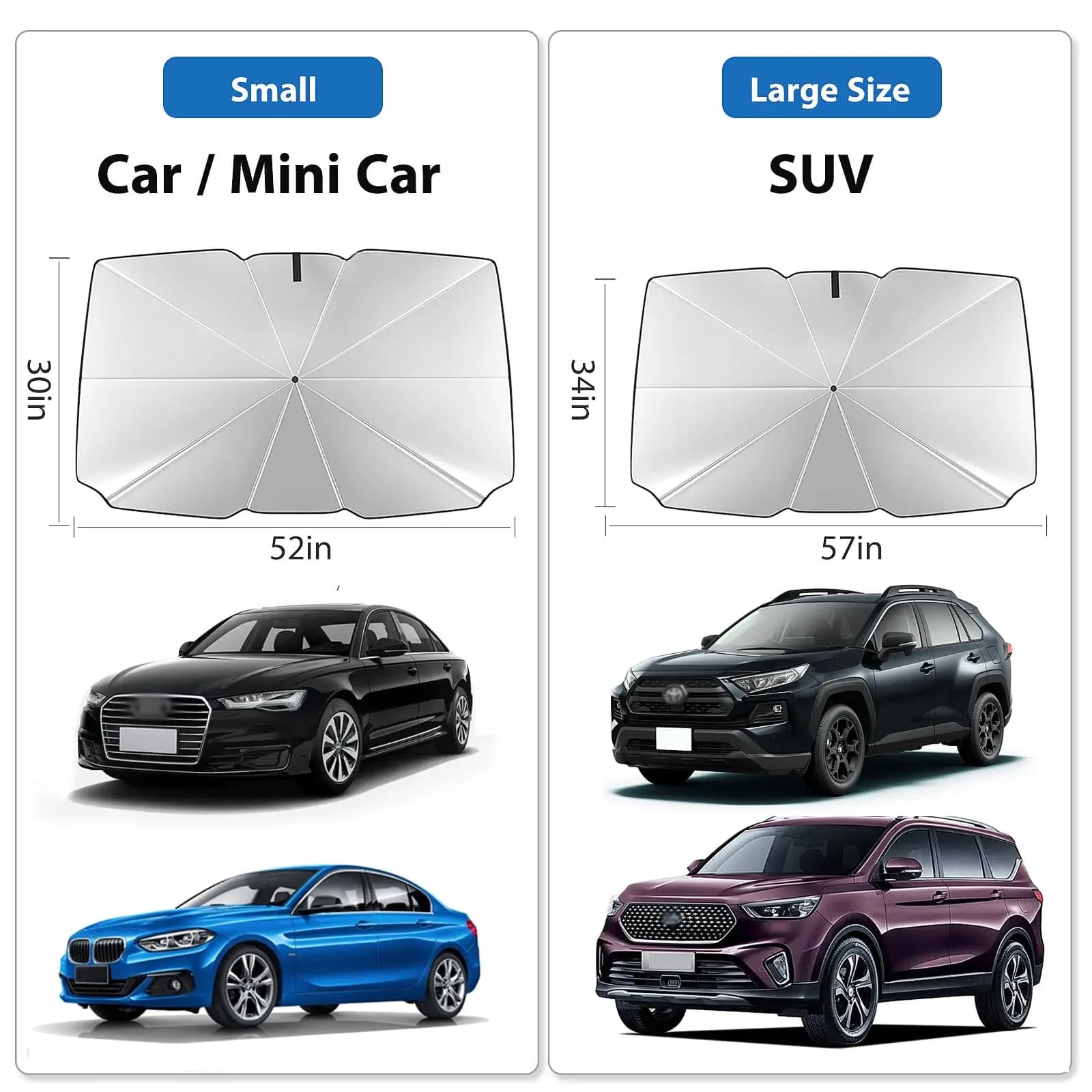 Pare-soleil pliable pour pare-brise de voiture, protection thermique portable, modèle incurvé pour vitres avant