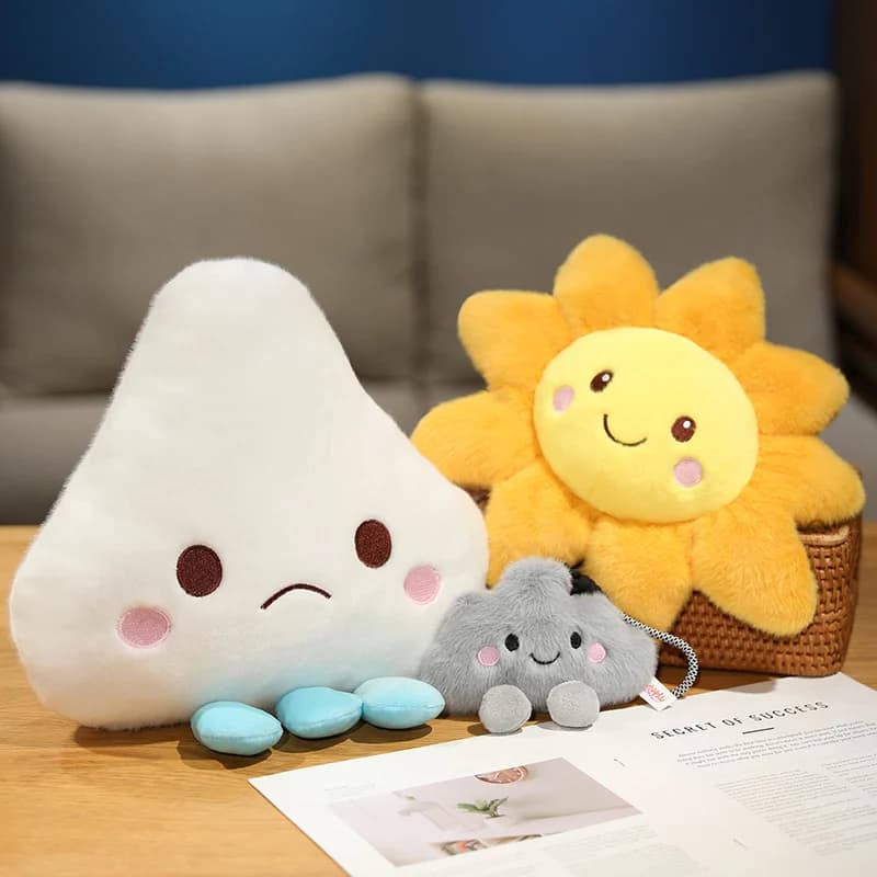 Jouets en peluche série météo de dessin animé, mignon soleil, nuage de foudre, pendentif de pluie, poupée drôle, prévisions météorologiques, accessoires de jeu, décoration de maison