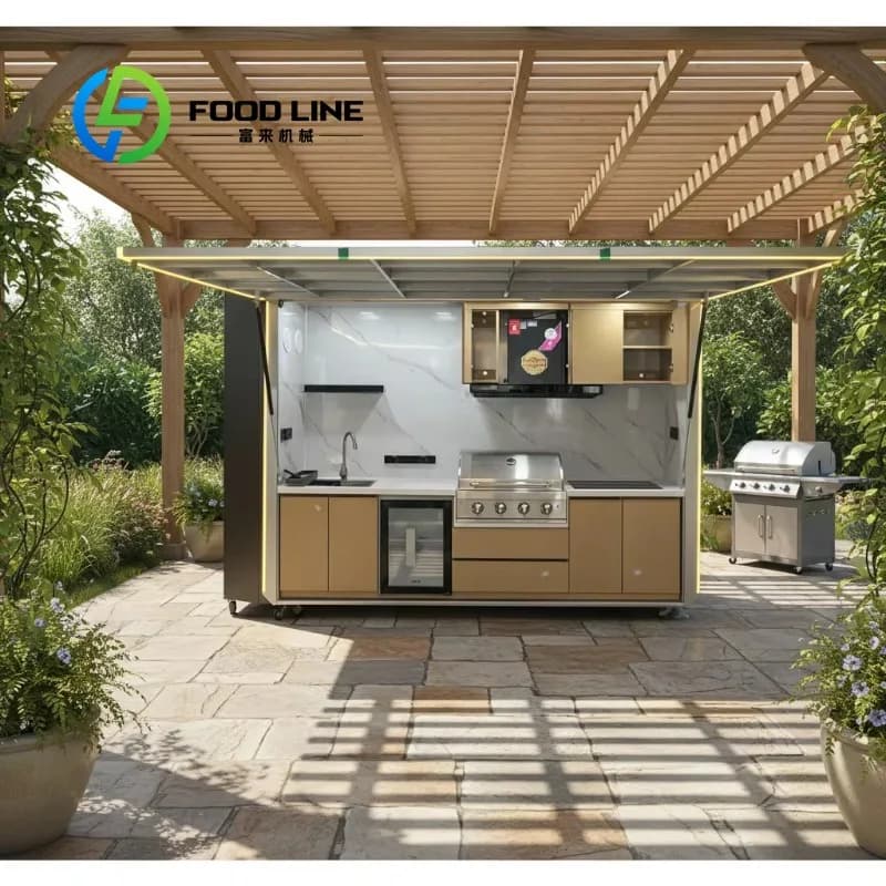 Pergola sur mesure en promotion : Ensemble de cuisine modulaire moderne pour barbecue extérieur avec réfrigérateur et