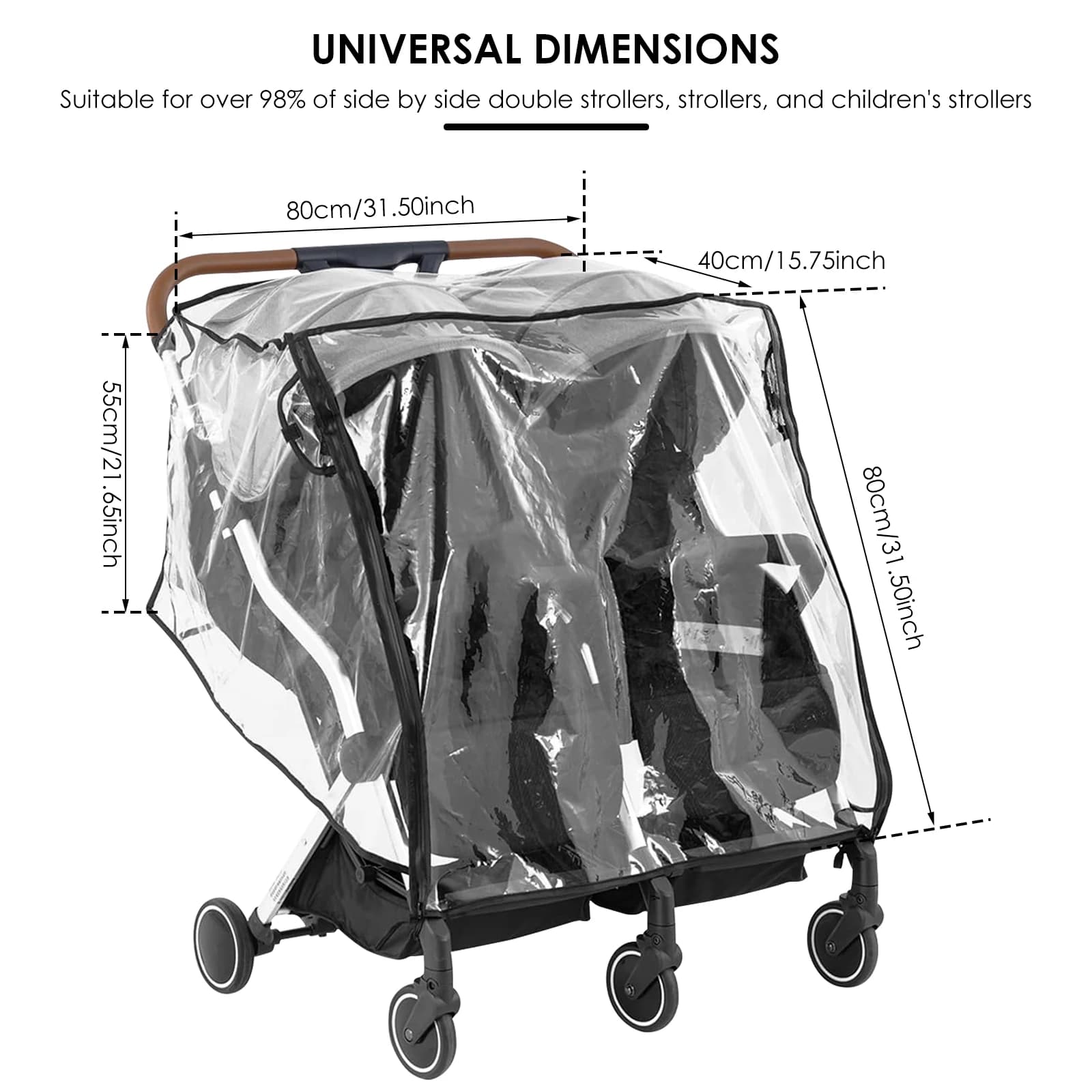 Juste de Pluie Universelle pour Poussette Simple et Double, Imperméable Transparent, Pare-Poussière, Accessoires d'Extérieur pour Bébé