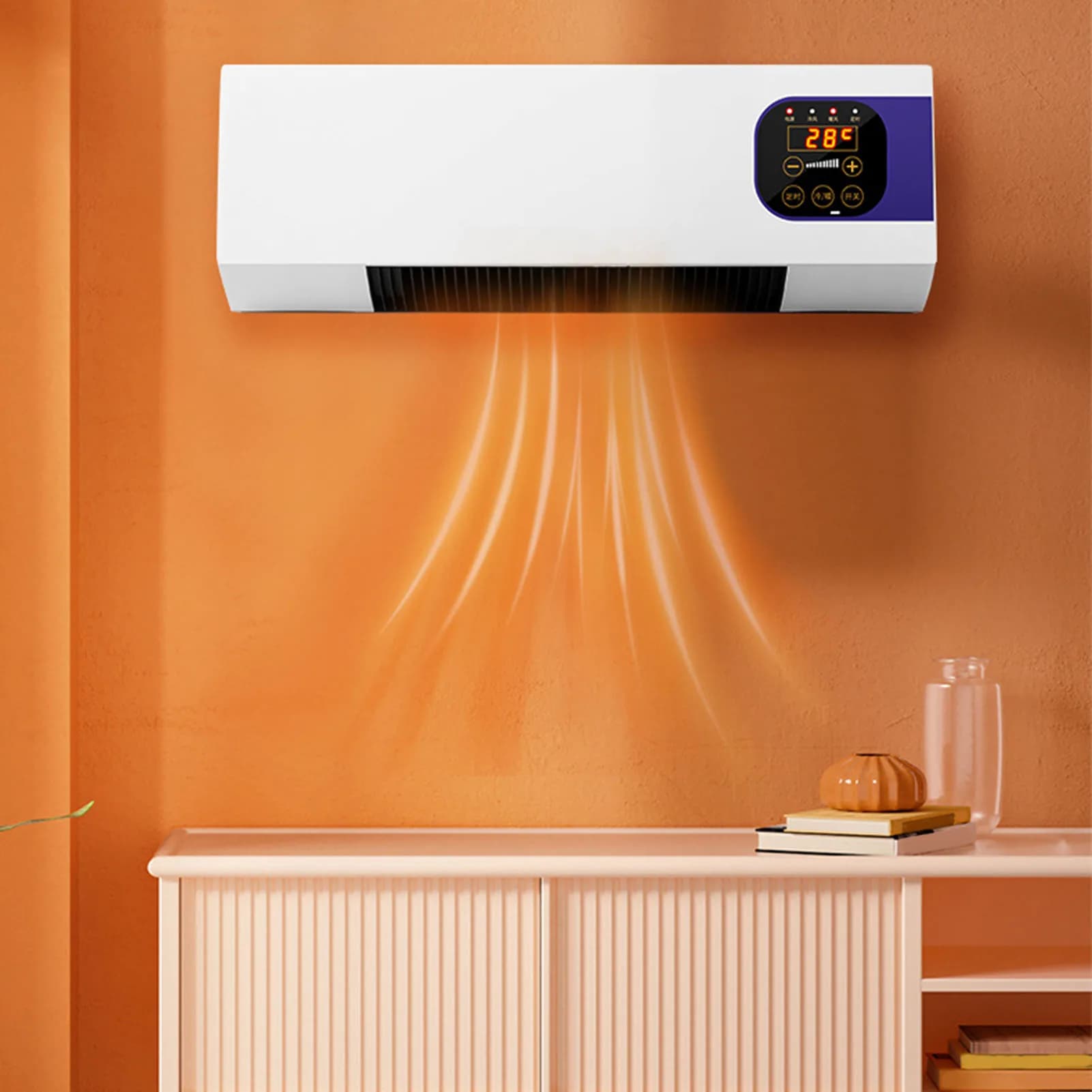 Machine de chauffage murale électrique avec télécommande, sécurité, économie d'espace, nature, vent chaud, chambre à coucher