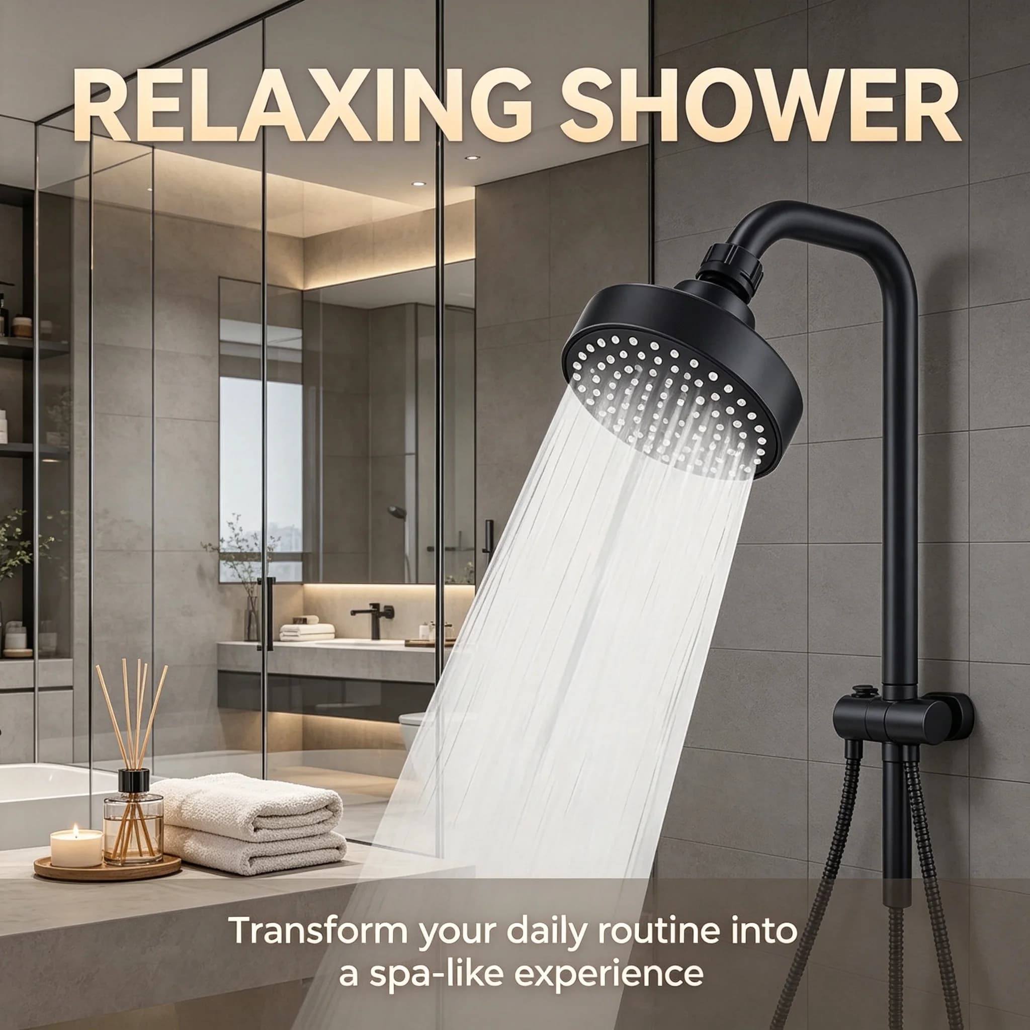 Pommeau de douche mural rond à jet de pluie avec buse à haut débit, anti-calcaire, facile à nettoyer - Kit de douche complet pour salle de bain