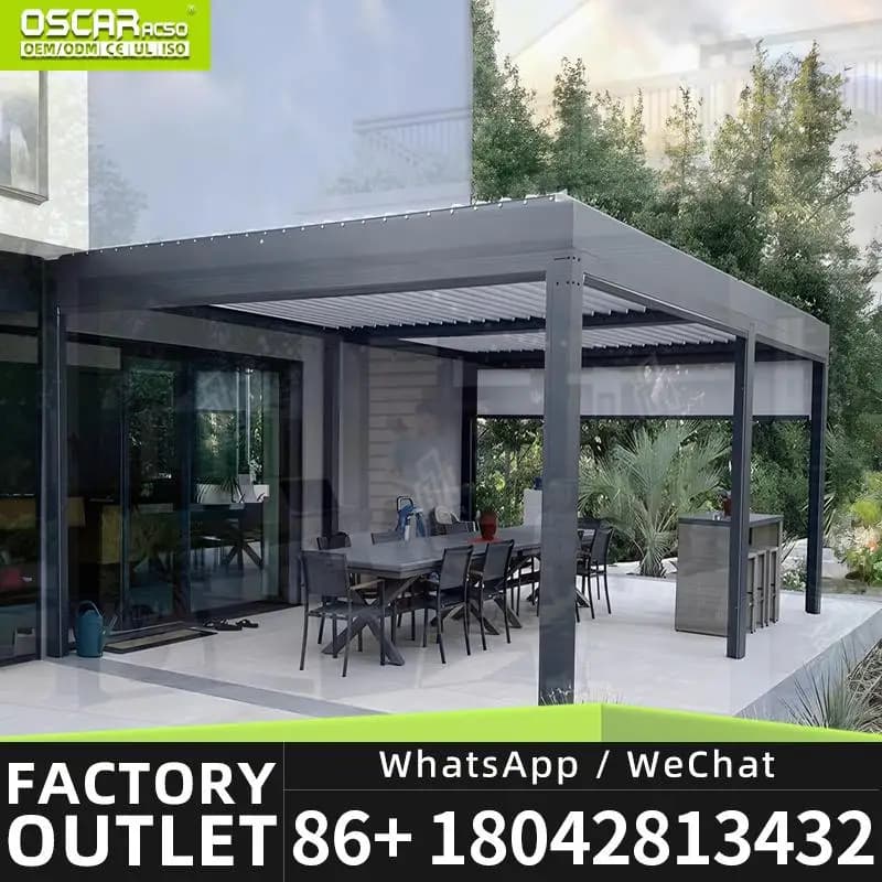 Pergola extérieure en aluminium imperméable à l'eau avec lames orientables pour jardin