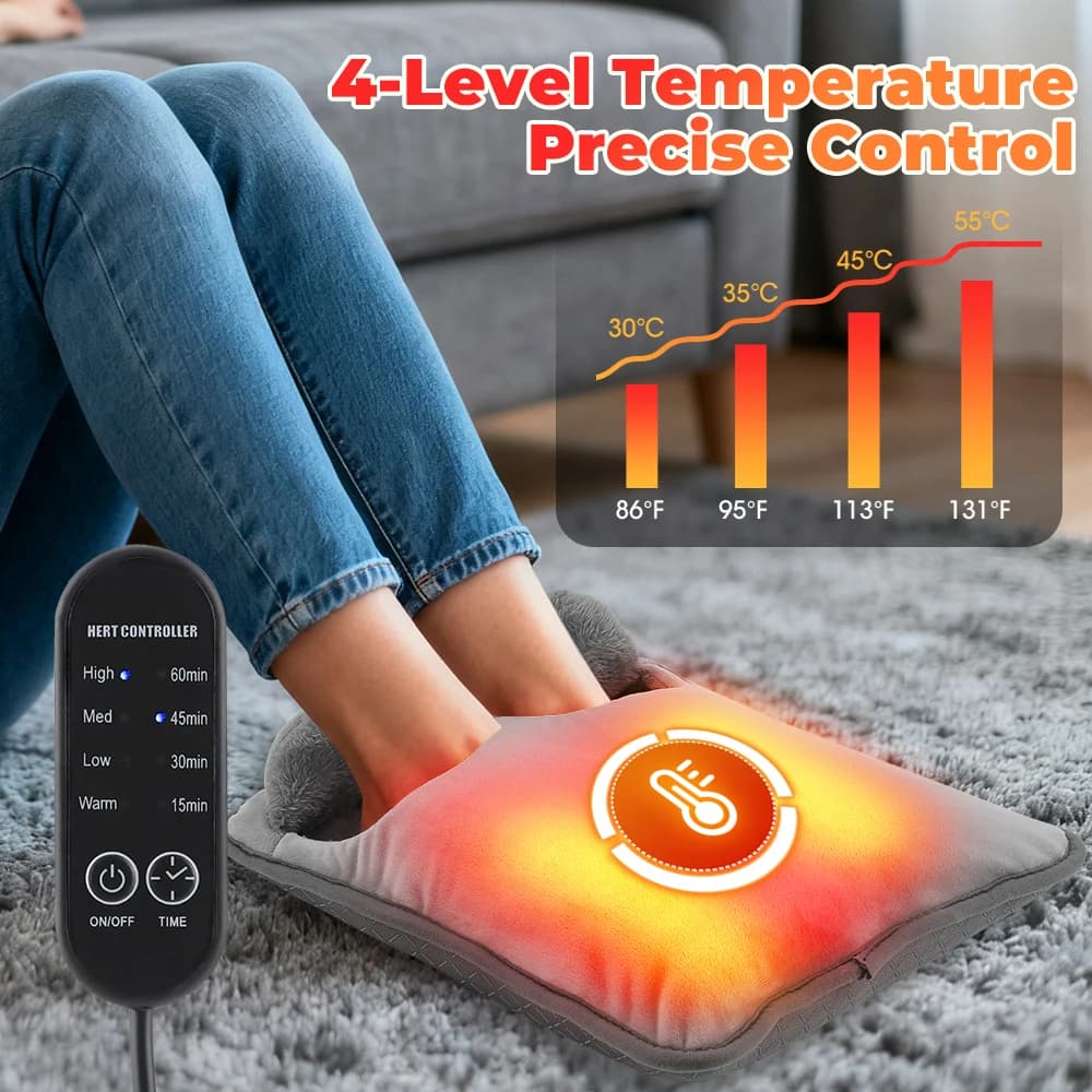 Coussin chauffant électrique pour les pieds, coussin de Massage, chauffe-pieds Portable, 4 niveaux de température, 4 minuteries, masseur de pieds chauffant, tapis chauffant