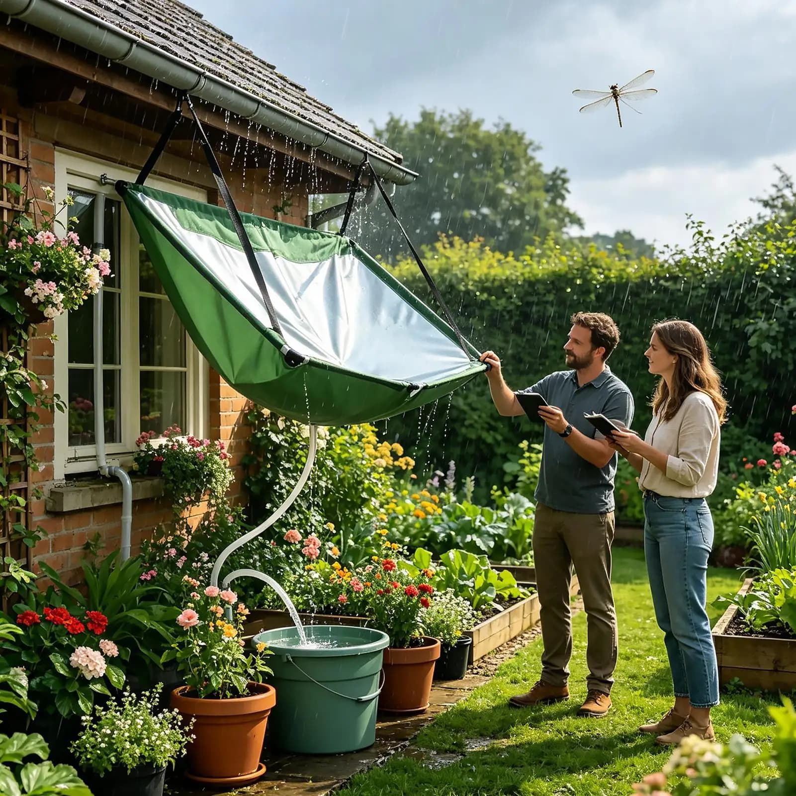 Collecteur d'eau de pluie pour jardin, tissu de récupération d'eau avec tuyau, filtre attrape-pluie pour pelouse, extérieur, jardin, balcon, camping