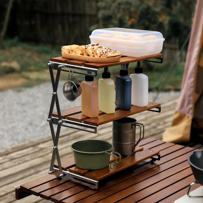 Support de rangement de gril en bois et acier pour Camping, poêle de pique-nique Portable, support de barbecue