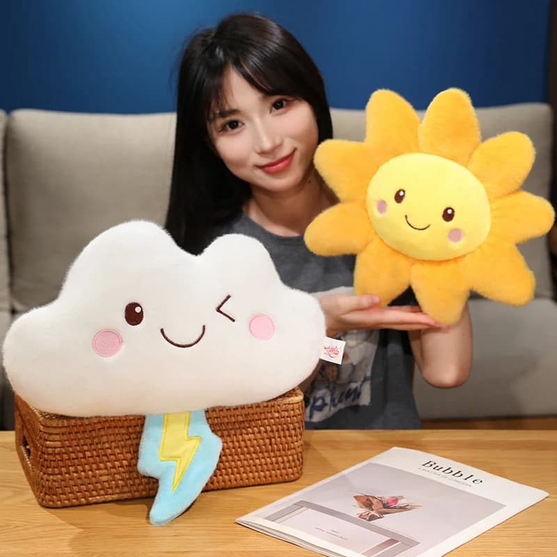 Jouets en peluche série météo de dessin animé, mignon soleil, nuage de foudre, pendentif de pluie, poupée drôle, prévisions météorologiques, accessoires de jeu, décoration de maison