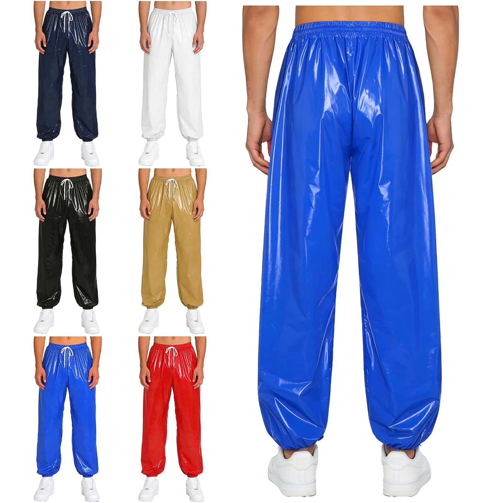 Pantalon de jogging imperméable pour homme, effet mouillé, avec cordon de serrage, taille élastique, coupe ample, pour entraînement, cyclisme, moto, motard