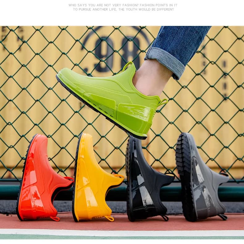 Nouvelles bottes de pluie tendance pour hommes, bottes de pluie courtes antidérapantes, chaussures en caoutchouc imperméables, bottes d'eau courtes d'été
