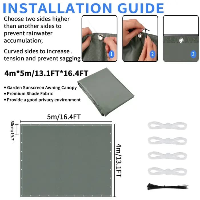 Auvent extérieur imperméable avec œillets, voile d'ombrage, abri solaire pour jardin, camping, randonnée, couverture pare-soleil, bâche de pergola, tente