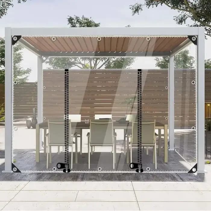 Bâche transparente pour Pergola extérieure, avec porte à fermeture éclair, gazébo de jardin, écran coupe-vent, fenêtre de balcon, tissu Transparent imperméable à la pluie