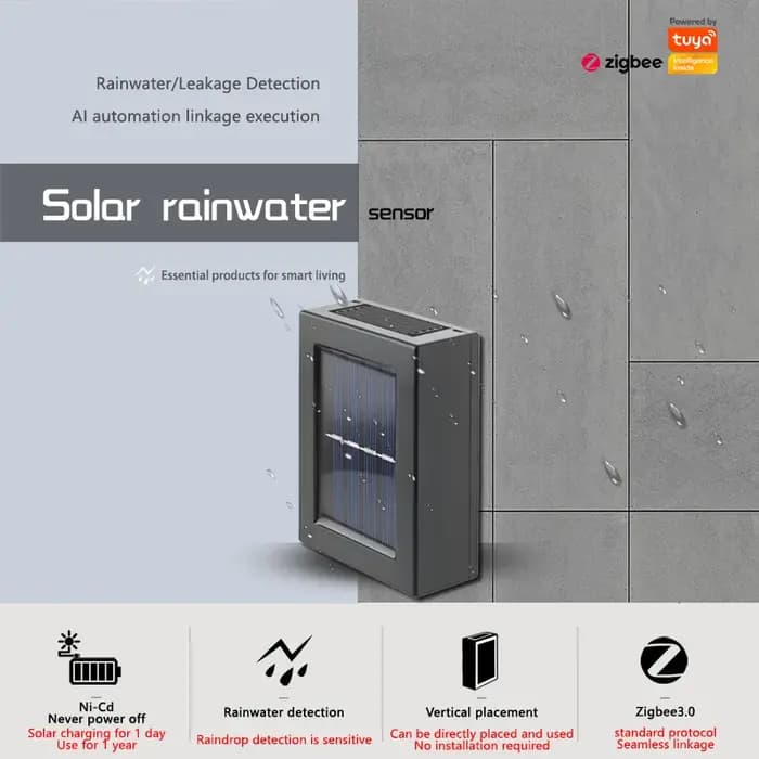 Capteur de pluie solaire Zigbee, détecteur de précipitations en temps réel, contrôle via l'applicati