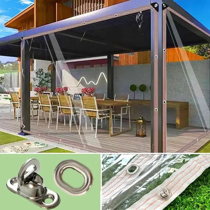Rideau de bâche transparente avec serrures torsadées, pergola d'extérieur, poignées transparentes TarLII, balcon amovible, écran coupe-vent, gril anti-pluie