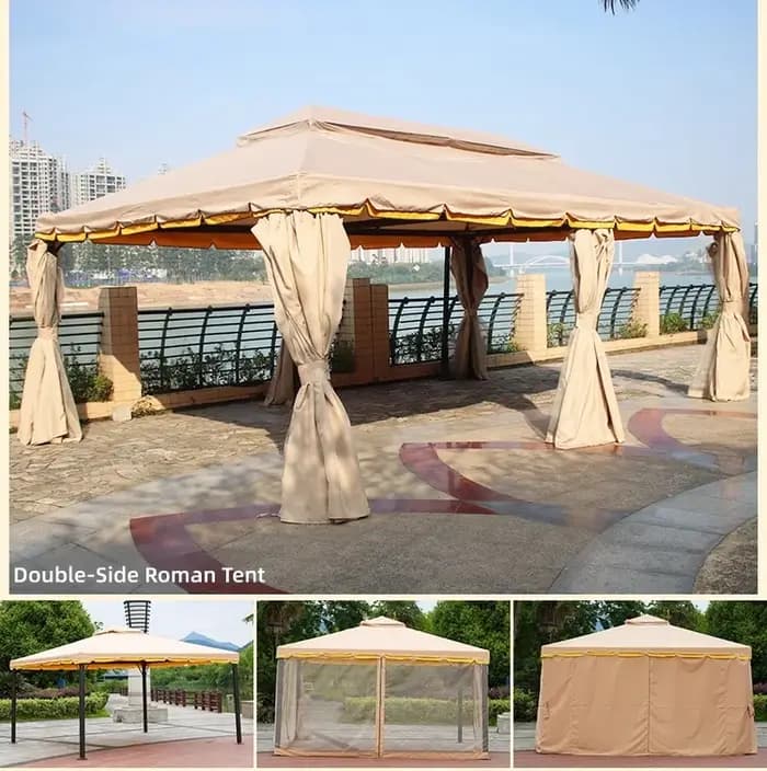 Pergola en aluminium, gazebo d'extérieur avec auvent imperméable, rideaux d'intimité, abri solaire durable pour patio, abri robuste pour balcon