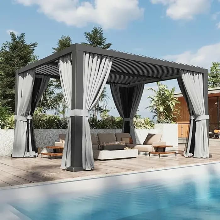 Gazebo Grand Patio 4 X 4 Pergola étanche à la pluie Structure en aluminium de luxe avec éclairage et système de drainage intégrés