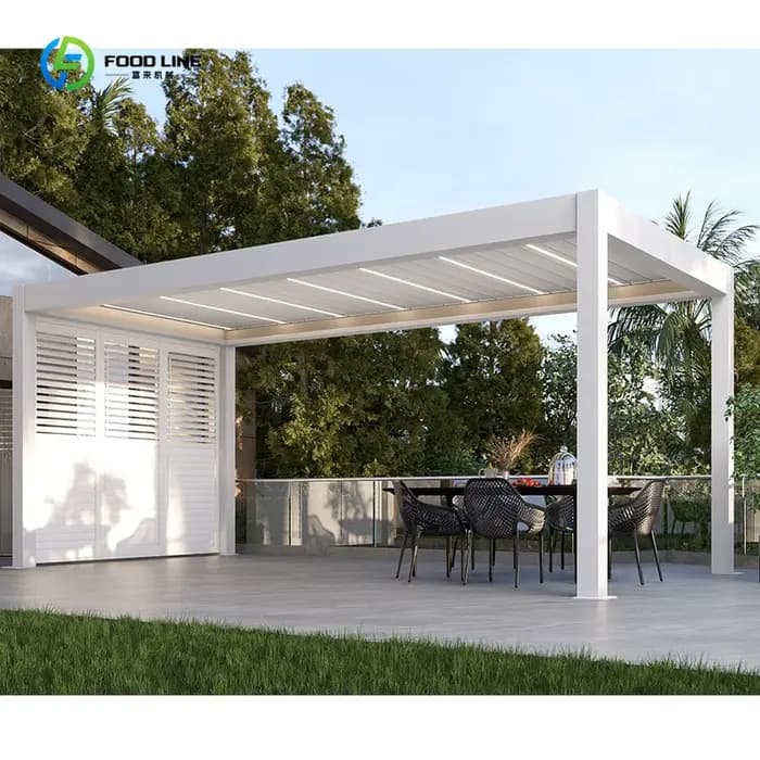Pergola bioclimatique à lames orientables en aluminium 3x4m, revêtement poudré, pour usage extérieur en jardin, sur mesure