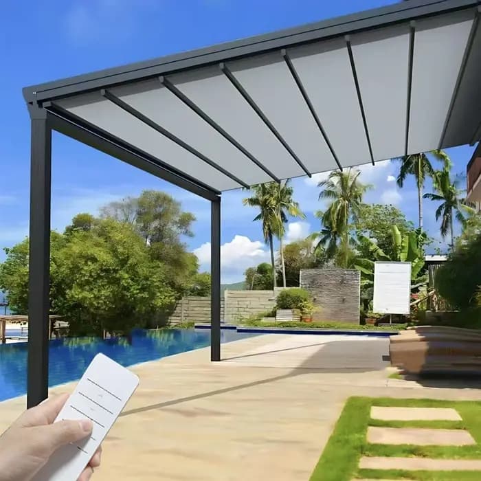 Offre Limitée - Auvent Rétractable Motorisé en Aluminium - Pergola Extérieure - Terrasse - Jardin - Protection Contre le Soleil - Capteur de Vent et de Pluie - Prêt à l'emploi