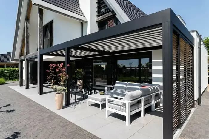 Jardin extérieur Villa toit cour électrique réglable persienne système de Protection solaire Gazebo bioclimatique persiennes en aluminium Pergola