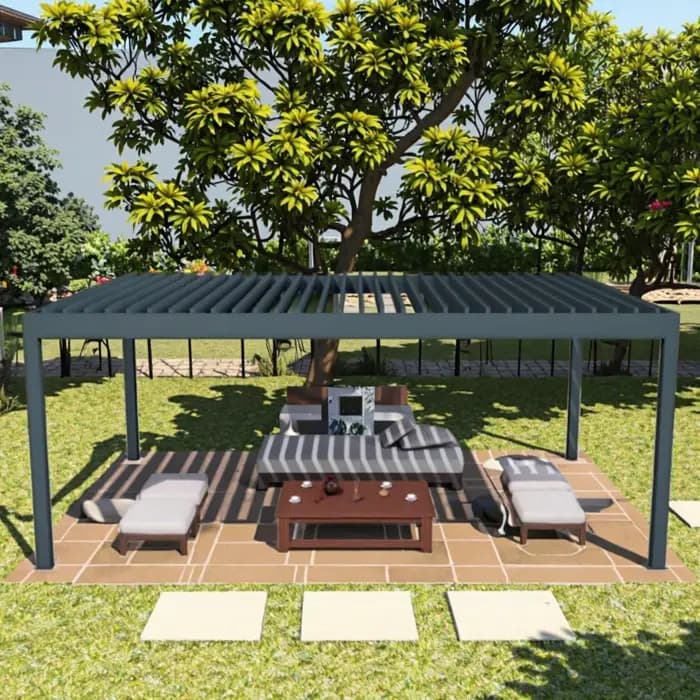 Toit à persiennes d'ombrage d'auvent de patio de pergola motorisé avec lumières LED