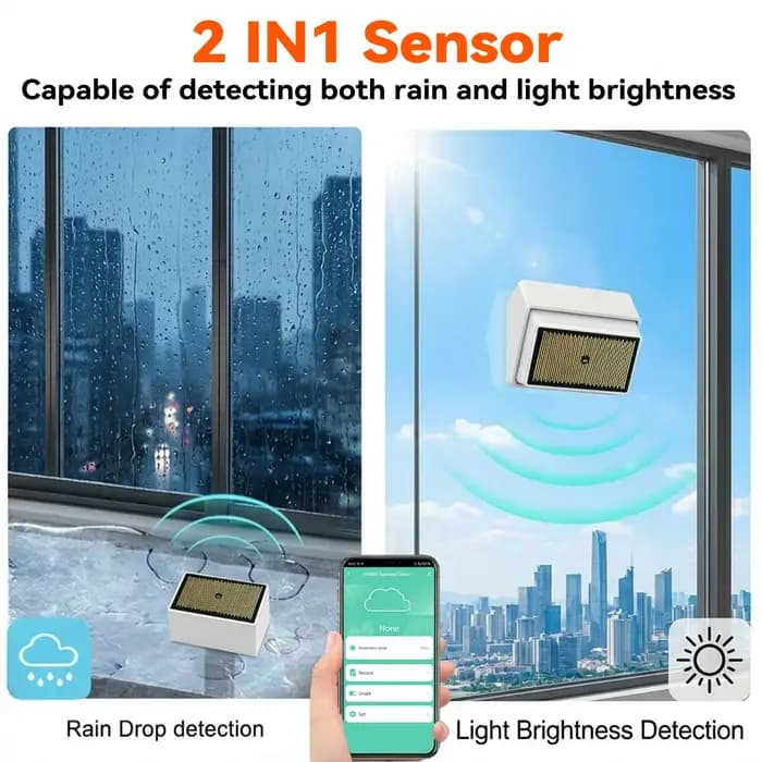 Capteur de pluie Tuya Zigbee 2 en 1 avec détecteur de lumière