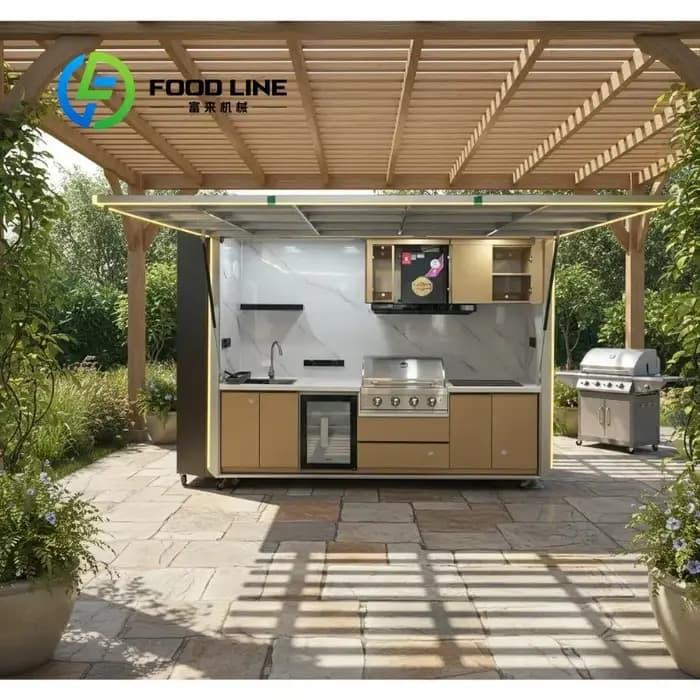 Pergola sur mesure en promotion : Ensemble de cuisine modulaire moderne pour barbecue extérieur avec réfrigérateur et
