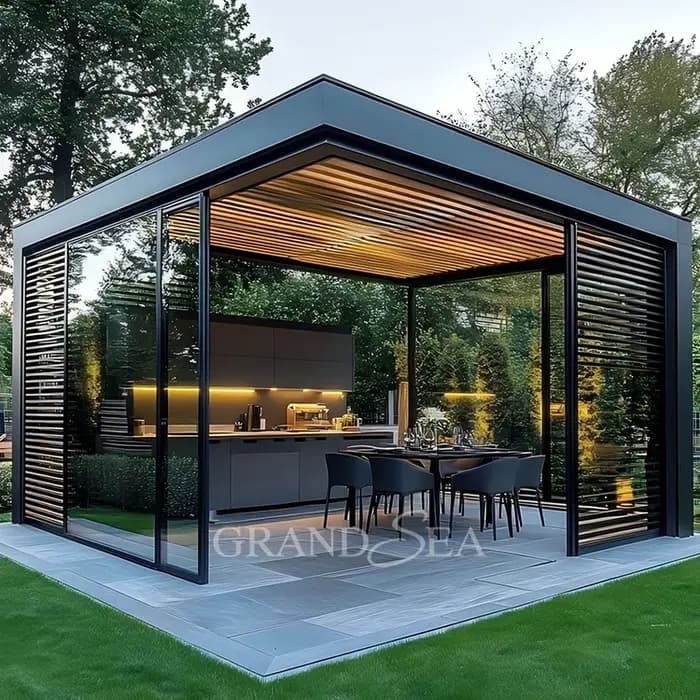 Système de toit à persiennes motorisé pour jardin extérieur Pergola bioclimatique Pergola extérieure