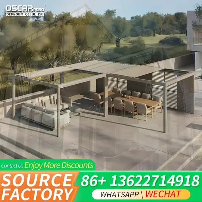 Pergola extérieure motorisée à toit à lamelles imperméable avec fonction réglable et design élégant