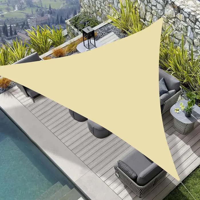 Voile d'ombrage triangulaire beige, toile de protection solaire imperméable, auvent résistant à la p