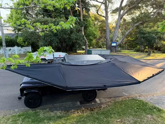 Auvent à 270 degrés, auvent imperméable en toile 320G de 2,2 m de diamètre avec lumières LED, tente de camping autoportante pour voiture, 4 saisons