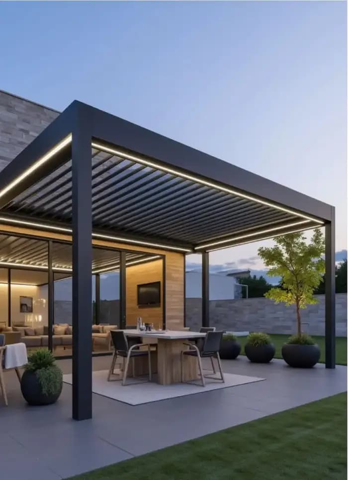 Jardin extérieur Villa toit cour électrique réglable persienne système de Protection solaire Gazebo bioclimatique persiennes en aluminium Pergola