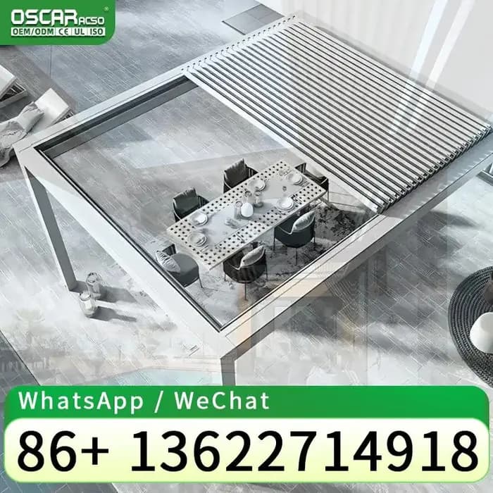 Pergola extérieure motorisée à toit à lamelles imperméable avec fonction réglable et design élégant pour jardin, patio et cour arrière