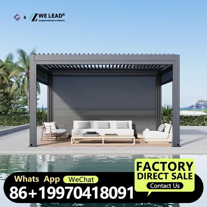 Pergola électrique à persiennes en aluminium, persienne d'ouverture pour Patio, Gazebo gris imperméa